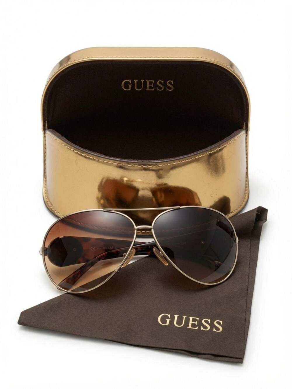 GUESS GU 7006N Women's Aviator Sunglasses with Tortoiseshell Temples